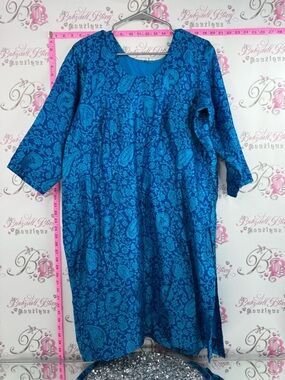 Dress paisley floral print two done dual Blue Paisley Print Tunic Dress